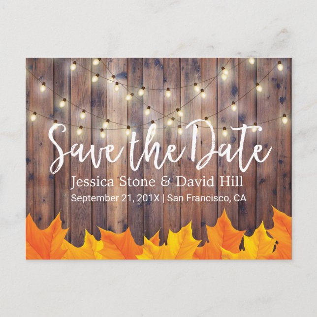 Hochzeit im Herbst Herbst verlässt Stallholz Save  Ankündigungspostkarte (Vorderseite)