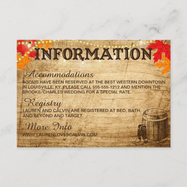Hochzeit im Herbst Informationskarte für die Rusti Begleitkarte (Vorderseite)