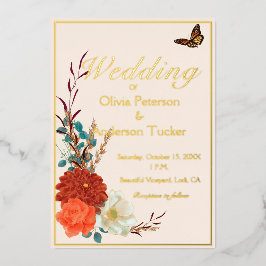 Hochzeit im Herbst Ivory Blumenmonarch Butterfly Folieneinladung