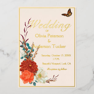Hochzeit im Herbst Ivory Blumenmonarch Butterfly Folieneinladung