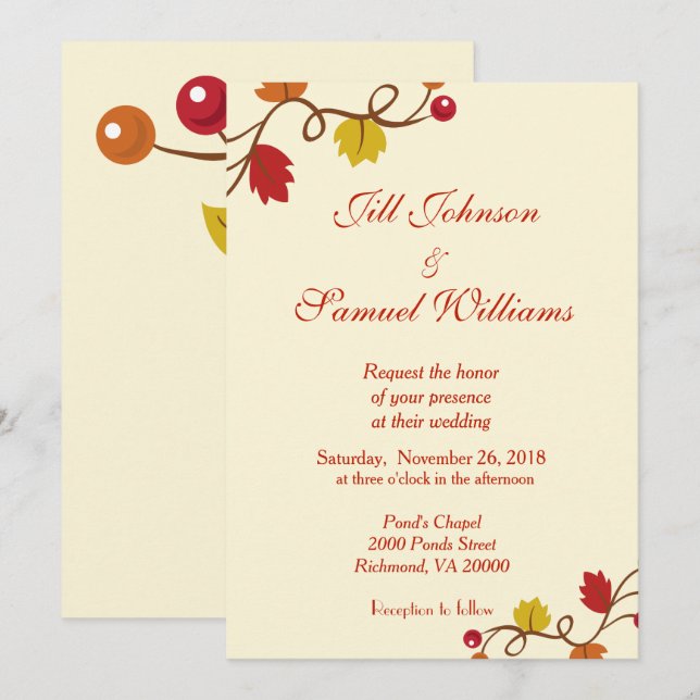 Hochzeit im Herbst Leaf und Berry Vine Einladung (Vorne/Hinten)