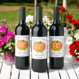 Hochzeit im Herbst Orange Pumpkin Floral Weinetikett