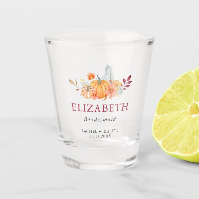 Hochzeit im Herbst Pumpkin Bridesmaid Geschenk Cus Schnapsglas (Vorderseite)