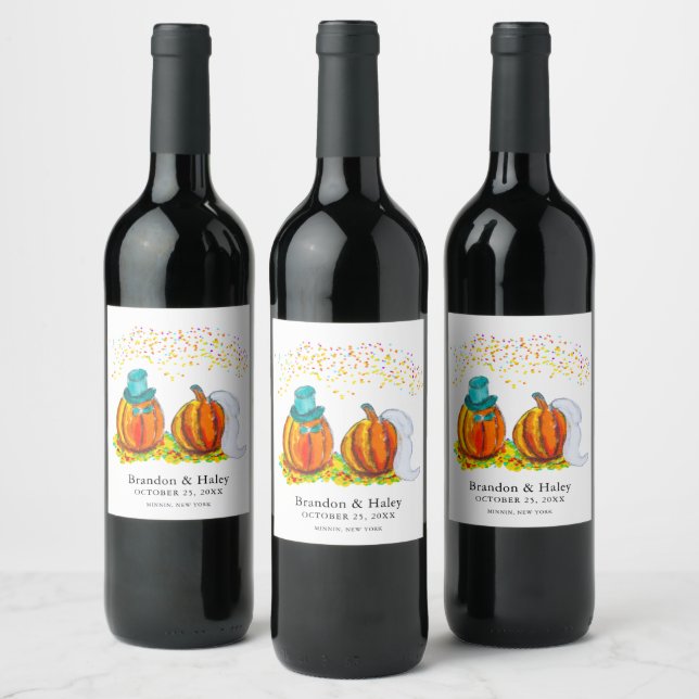 Hochzeit im Herbst Pumpkins Weinetikett (Flaschen)