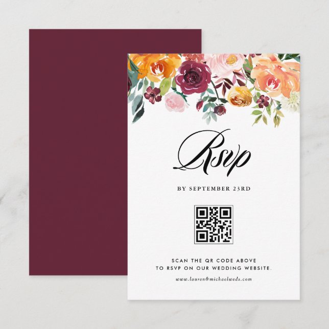 Hochzeit im Herbst QR für Blumengärten RSVP Karte (Vorne/Hinten)