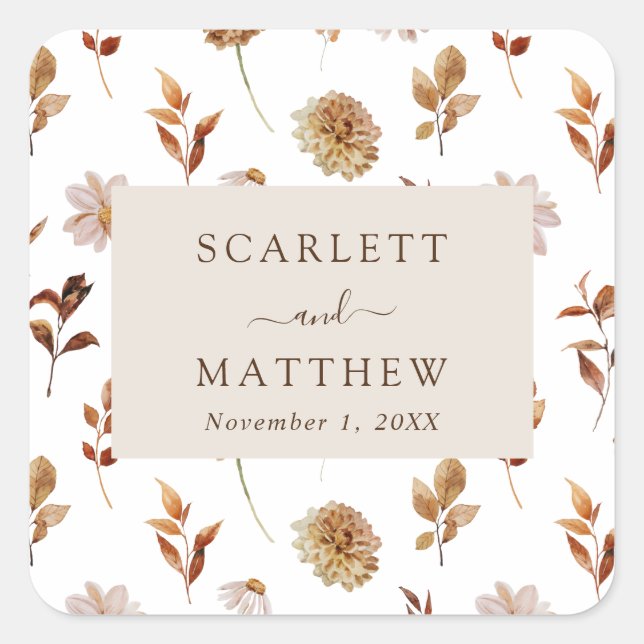 Hochzeit im Herbst Quadratischer Aufkleber (Vorderseite)