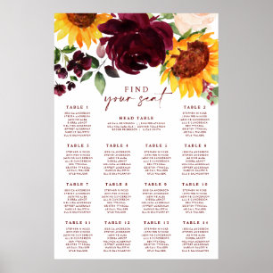 Hochzeit im Herbst Sitzkarte Sonnenblumen Rose Sch Poster