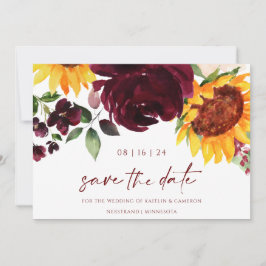 Hochzeit im Herbst Sonnenblumen Burgund Rote Flora Save The Date