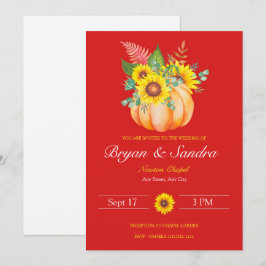 Hochzeit im Herbst Sonnenblumen und Kürbispflanzen Einladung