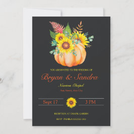 Hochzeit im Herbst Sonnenblumen und Kürbispflanzen Einladung
