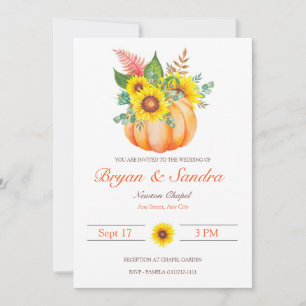 Hochzeit im Herbst Sonnenblumen und Kürbispflanzen Einladung