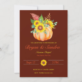 Hochzeit im Herbst Sonnenblumen und Kürbispflanzen Einladung