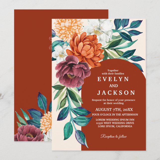 Hochzeit im Herbst Terracotta Einladung (Vorne/Hinten)