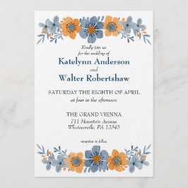 Hochzeit im Herbst von Aquarell Blau und Orange Einladung