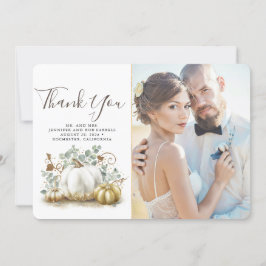 Hochzeit im Herbst von Gold und White Pumpkins Dan Dankeskarte