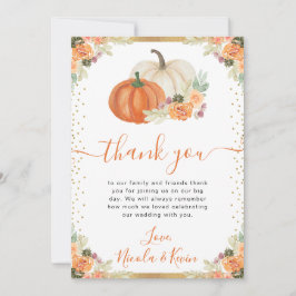 Hochzeit im Herbst von Orangen- und Weißblumenpump Dankeskarte