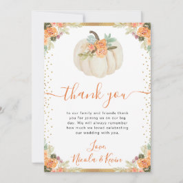 Hochzeit im Herbst von Orangen- und Weißblumenpump Dankeskarte