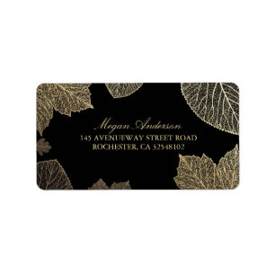 Hochzeit im Herbst von Schwarz-Gold-Blätter Adressaufkleber