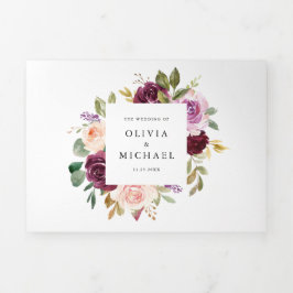 Hochzeit im Herbst Watercolor Burgund und Blush Fl Dreifach Gefaltete Einladung