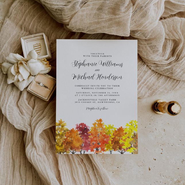 Hochzeit im Herbst Watercolor Woodland Einladung (Von Creator hochgeladen)