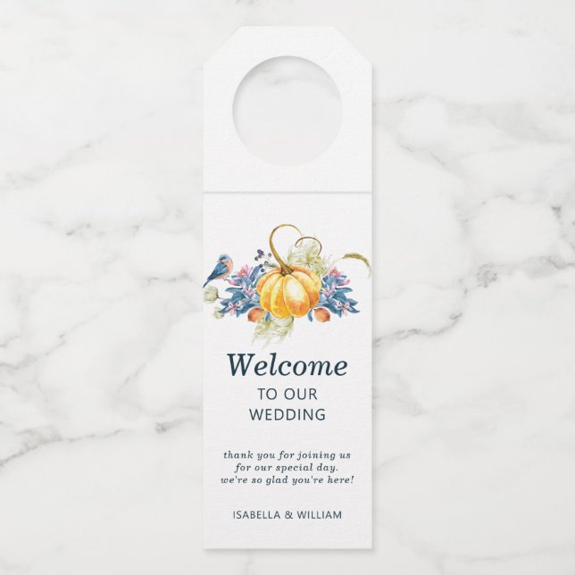 Hochzeit im Herbst Willkommen Flaschenanhänger (Vorderseite)