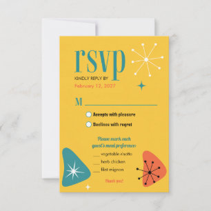 Hochzeit im leuchtend gelben Stil der Mitte des Ja RSVP Karte