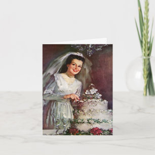 Hochzeit im Vintage-Stil, Braut schneidet die Hoch Dankeskarte