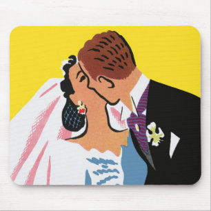 Hochzeit im Vintage-Stil, Braut und Bräutigam küss Mousepad