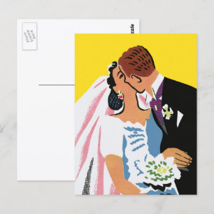 Hochzeit im Vintage-Stil, Braut und Bräutigam küss Postkarte