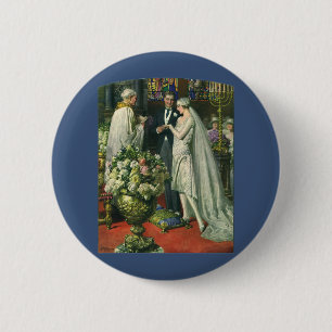 Hochzeit im Vintage-Stil, Braut und Bräutigam mit  Button