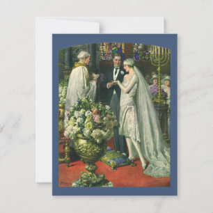 Hochzeit im Vintage-Stil, Braut und Bräutigam mit Einladung