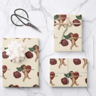 Hochzeit im Vintage-Stil, Cupid mit roter Rose und Geschenkpapier Set