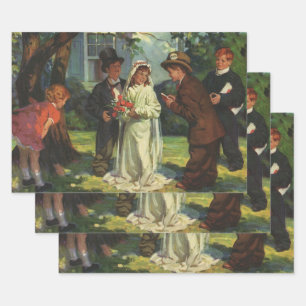 Hochzeit im Vintage-Stil, Kinder spielen Braut und Geschenkpapier Set