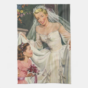 Hochzeit im Vintage-Stil, Retro-Braut mit Blumenmä Geschirrtuch