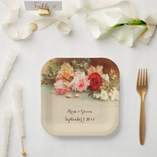 Hochzeit im Vintage-Stil, Stillleben mit antiken R Pappteller