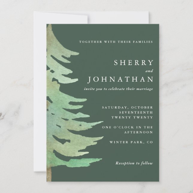 Hochzeit im Wasserfarbenwald Einladung (Vorderseite)