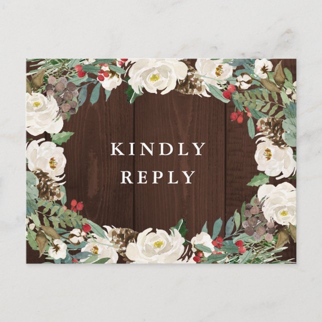Hochzeit im Winter Aquarellblumen RSVP Postkarte (Vorderseite)