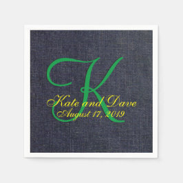 Hochzeit Imitate Blue Jean Denim Cloth Monogram Serviette