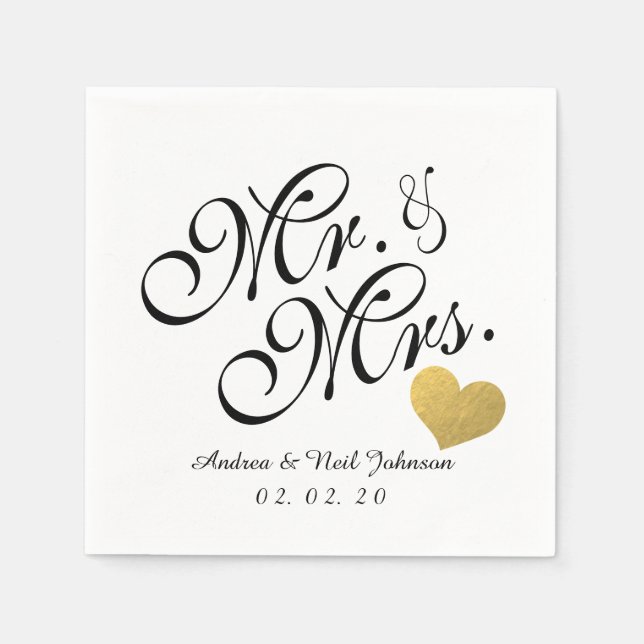Hochzeit Imitate Gold Foil Herz Elegant Mr. and Mr Serviette (Vorderseite)