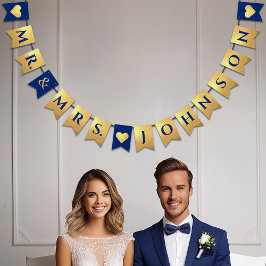 Hochzeit Imitate Gold Royal Blue Mr. & Mrs. Heart Wimpelkette