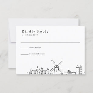 Hochzeit in Amsterdam Stilisierte Skyline RSVP Karte