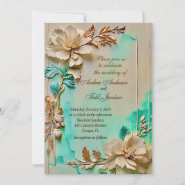 Hochzeit in aquamariner und beige Blume Einladung