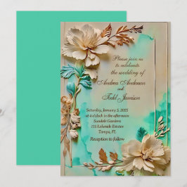 Hochzeit in aquamariner und beige Blume Einladung