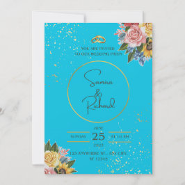 Hochzeit in Blau und Flora Einladung
