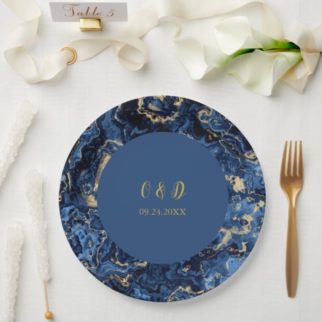 Hochzeit in Blau und Gold Pappteller (Hochzeit)