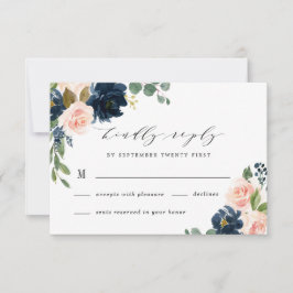 Hochzeit in blau und rot-rosa Blumenriesen RSVP Karte