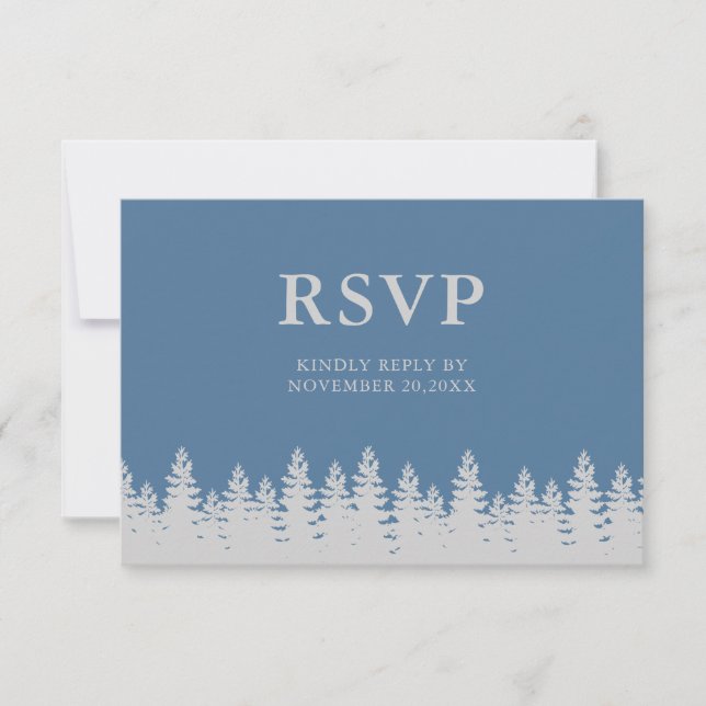 Hochzeit in Blau und Silber mit Mahlzeiten RSVP Karte (Vorderseite)