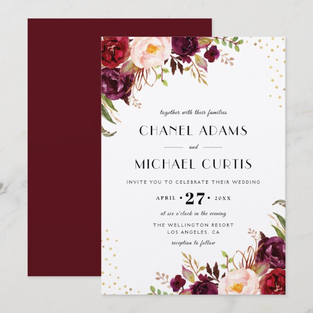 Hochzeit in Bordeaux Einladung (Vorne/Hinten)