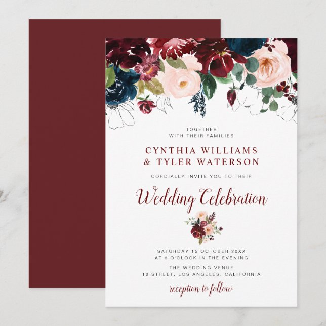 Hochzeit in Bordeaux und Rosa Einladung (Vorne/Hinten)