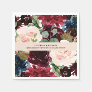 Hochzeit in Burgund, Rosa und Marineflora Serviette